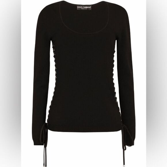 DOLCE & GABBANA NWT Side Lace Up & Cross Stitching Knit Top Black Size 44 $ 1795 - Picture 2 of 8